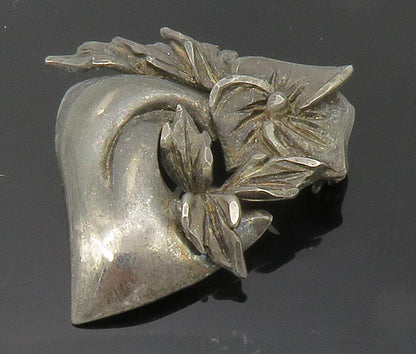 925 Sterling Silver  Vintage Antique Sculpted Floral Design Brooch Pin  BP5936