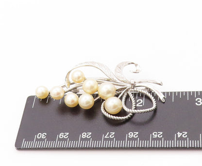 925 Sterling Silver Vintage Brooch Modernist Japanese Pearl Bouquet  BP11630