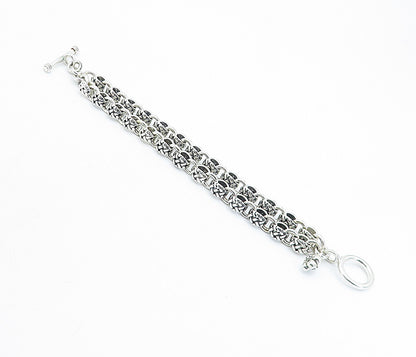 925 Sterling Silver  Vintage Shiny Basket Weave Link Chain Bracelet  BT2114