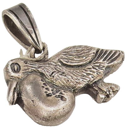 925 Sterling Silver  Vintage Carved Bird Carrying Food Solid Pendant  PT22285