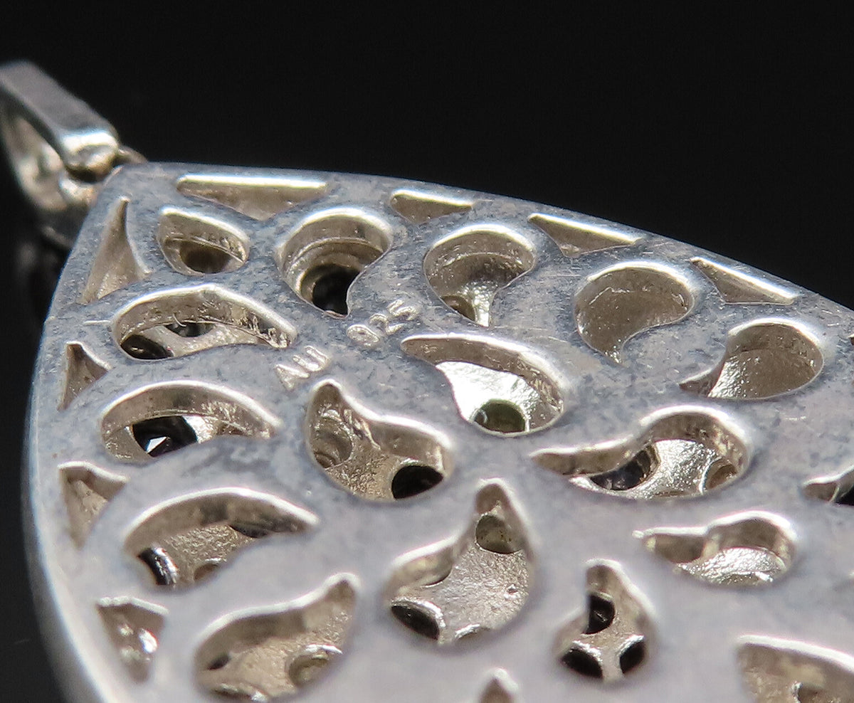 925 Silver  Vintage Genuine Diamonds & Black Spinel Pear Shape Pendant PT21167