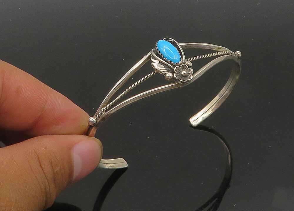 SUZIE LEE NAVAJO 925 Silver  Vintage Turquoise Floral Cuff Bracelet  BT8444