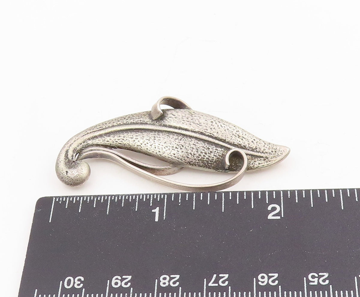 925 Sterling Silver Vintage Brooch Pin Modernist Botanical Swirly Leaf  BP12238