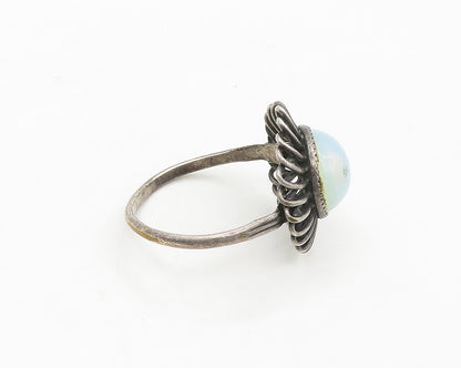 925 Sterling Silver  Vintage Milky Stone Floral Cocktail Ring Sz 12  RG17240
