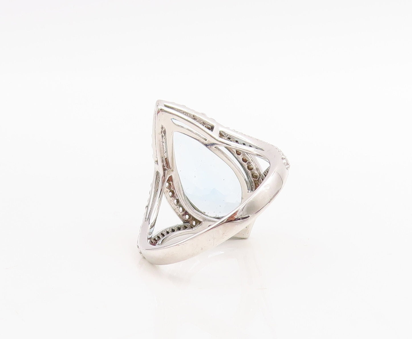925 Sterling Silver Vintage Ring Designer Drop Cut Blue & White CZ Sz 7  RG30558