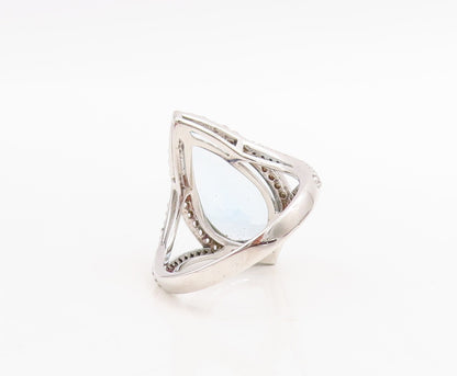 925 Sterling Silver Vintage Ring Designer Drop Cut Blue & White CZ Sz 7  RG30558
