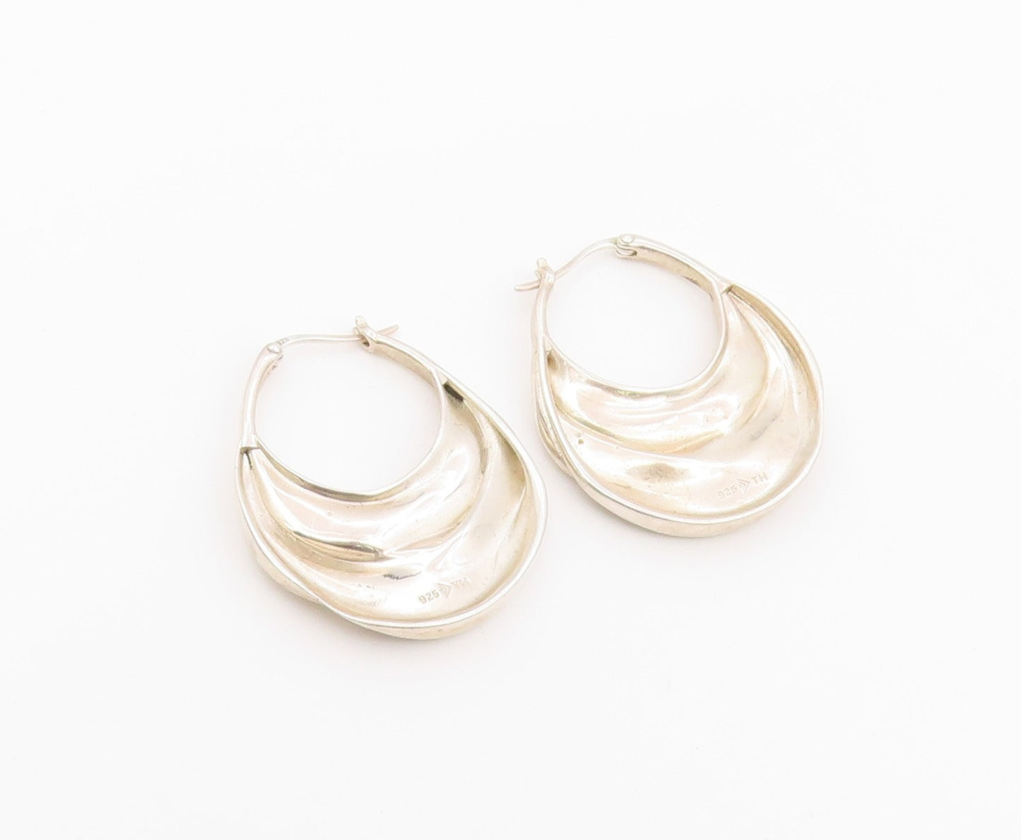 925 Sterling Silver Vintage Earrings SILPADA Bold Ribbed Crescent Hoops  EG14478
