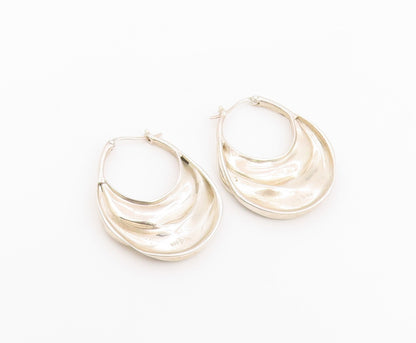 925 Sterling Silver Vintage Earrings SILPADA Bold Ribbed Crescent Hoops  EG14478
