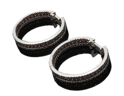 925 Sterling Silver  Vintage Garnet Shiny Round Hoop Earrings  EG10424