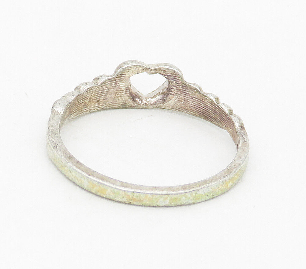 925 Sterling Silver  Vintage Open Love Heart Shiny Band Ring Sz 6  RG16909
