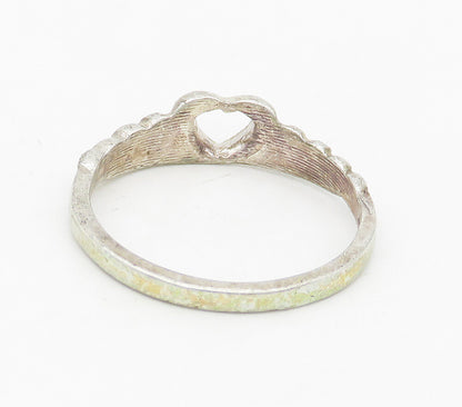 925 Sterling Silver  Vintage Open Love Heart Shiny Band Ring Sz 6  RG16909