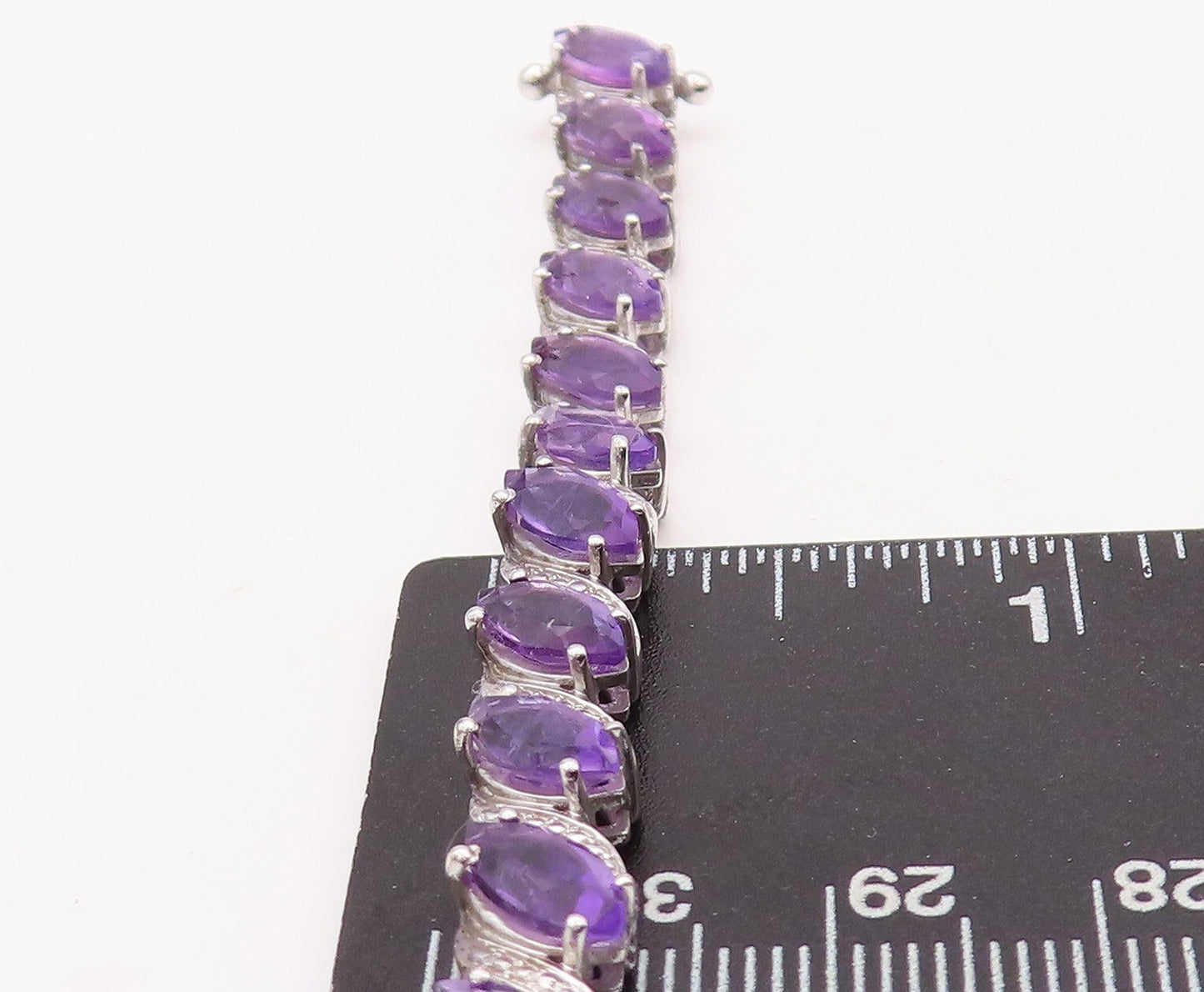 925 Sterling Silver Vintage Bracelet Swirly Carved Oval Cut Amethyst  BT10871