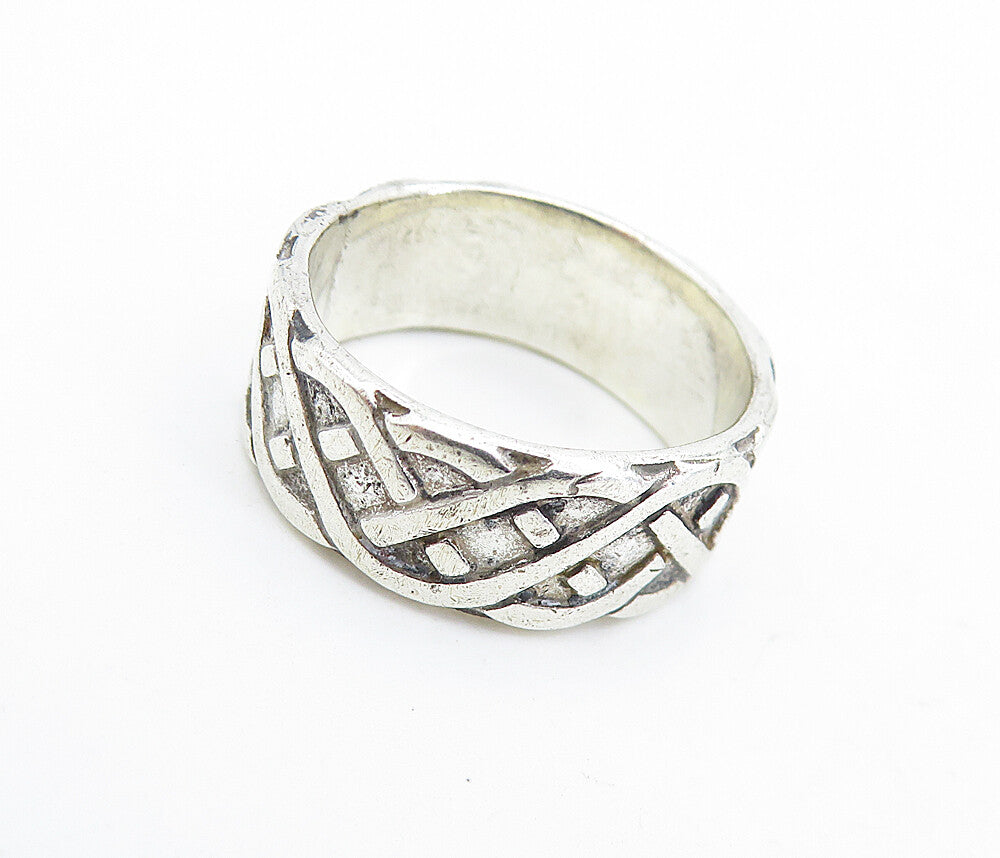 MEXICO 925 Sterling Silver  Vintage Celtic Knot Detail Band Ring Sz 6.5 RG6394