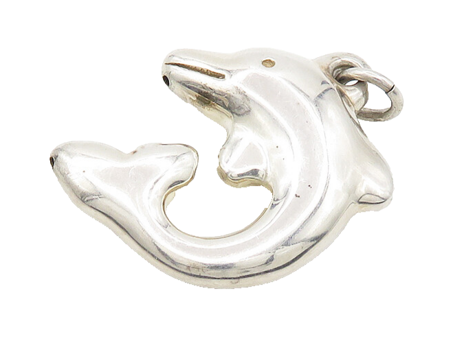 925 Sterling Silver  Vintage Shiny Hollow Dolphin Pendant  PT13837