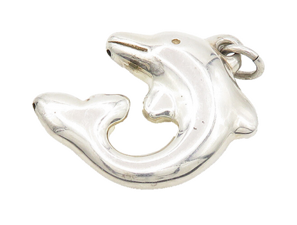 925 Sterling Silver  Vintage Shiny Hollow Dolphin Pendant  PT13837