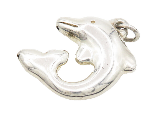 925 Sterling Silver  Vintage Shiny Hollow Dolphin Pendant  PT13837