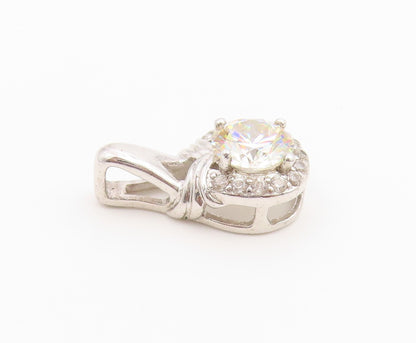 925 Sterling Silver Vintage Pendant Round Cut CZ Halo Solitaire Charm  PT26541