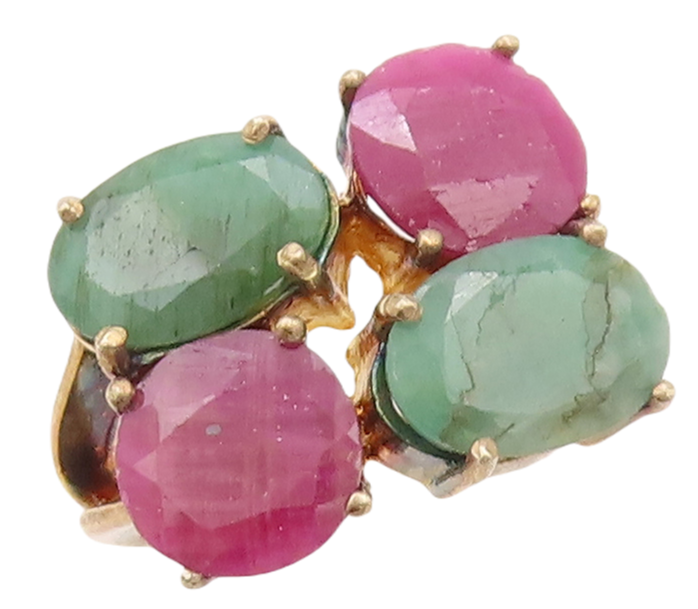 925 Sterling Silver Vintage Ring Gold Plated Ruby & Emerald  Sz 7  RG29824