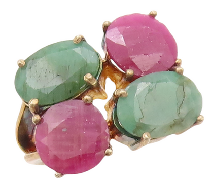 925 Sterling Silver Vintage Ring Gold Plated Ruby & Emerald  Sz 7  RG29824