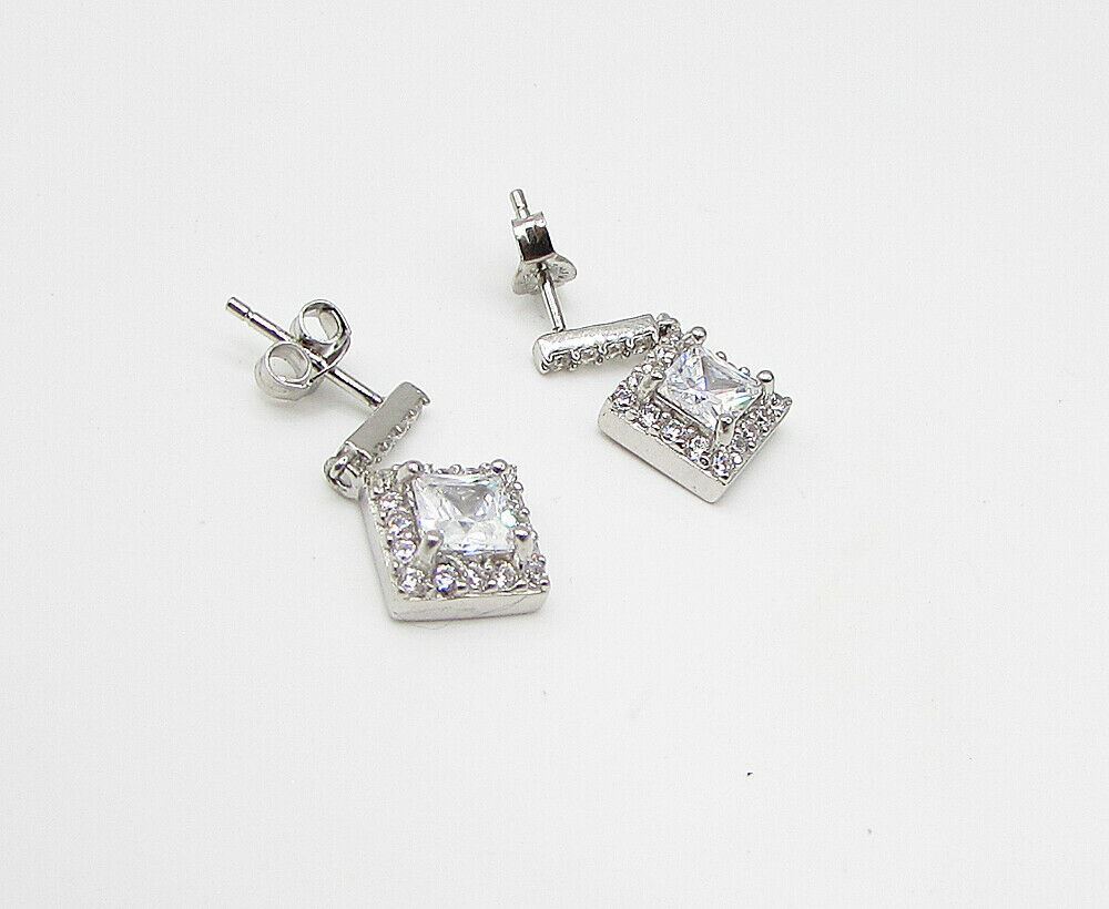 925 Sterling Silver White Topaz & Cubic Zirconia Stud Drop Earrings EG1447