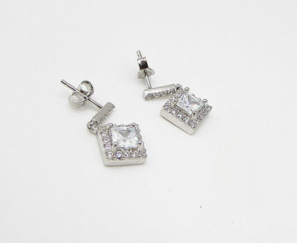 925 Sterling Silver White Topaz & Cubic Zirconia Stud Drop Earrings EG1447