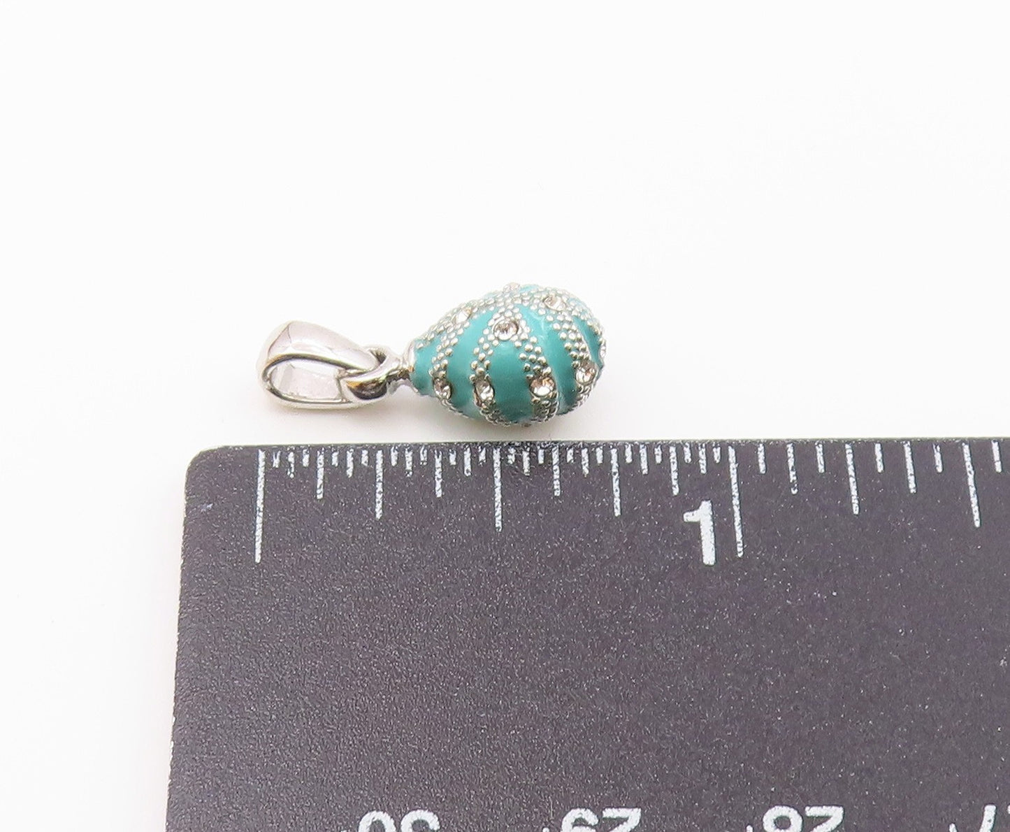 925 Silver  Vintage Dotted Blue Enamel With Topaz Accent Drop Pendant  PT21380