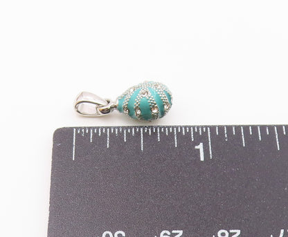 925 Silver  Vintage Dotted Blue Enamel With Topaz Accent Drop Pendant  PT21380