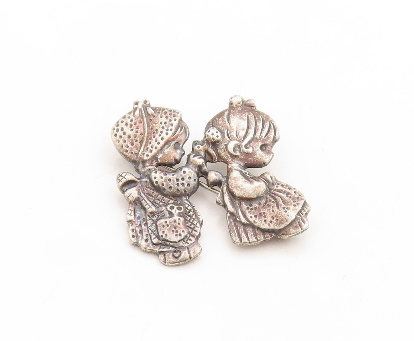 925 Sterling Silver Vintage Brooch Pin PMI Girls Playing With Hairs  BP11354