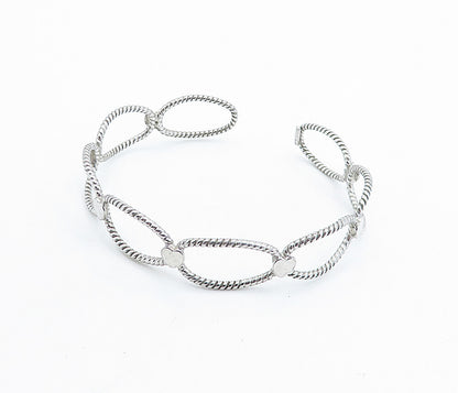 925 Sterling Silver  Shiny Love Heart Open Twist Design Cuff Bracelet  BT2441