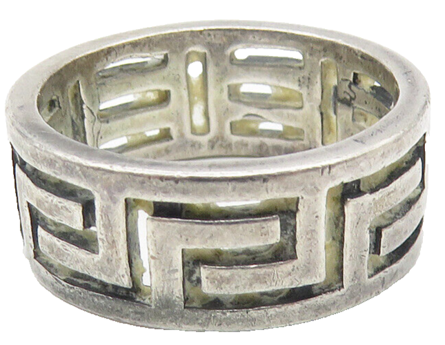 925 Sterling Silver  Vintage Dark Tone Greek Key Band Ring Sz 6.5  RG11123