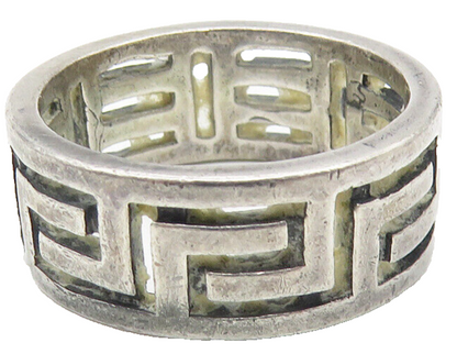 925 Sterling Silver  Vintage Dark Tone Greek Key Band Ring Sz 6.5  RG11123