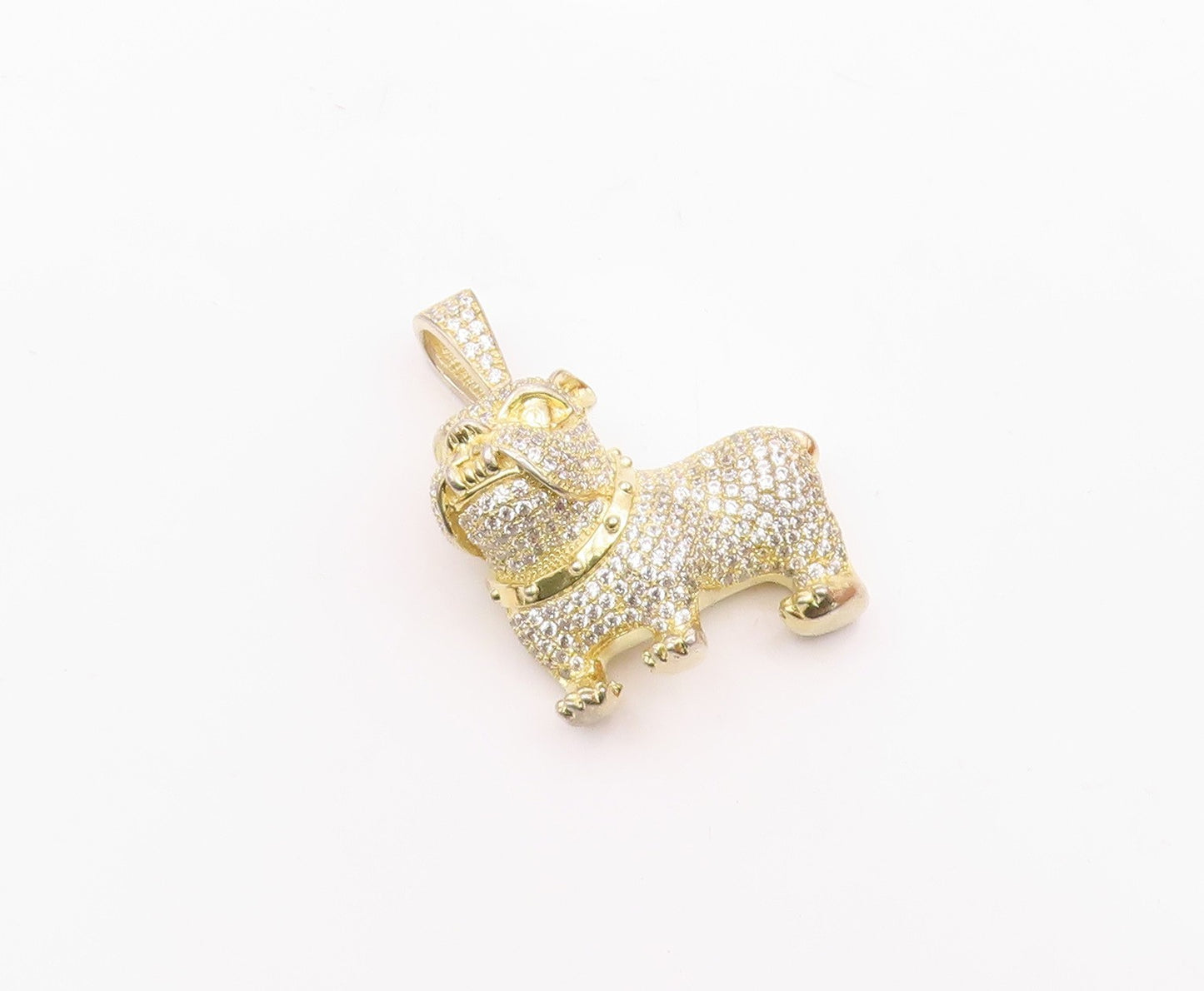 925 Sterling Silver  Cubic Zirconia Encrusted Bull Dog Motif Pendant  PT8007