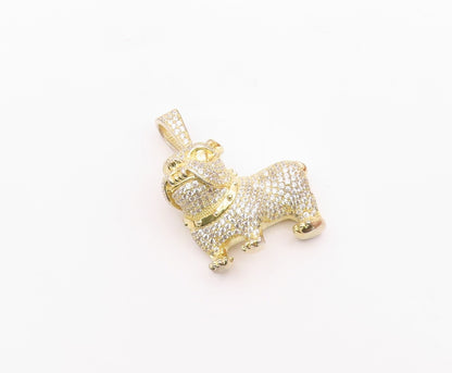 925 Sterling Silver  Cubic Zirconia Encrusted Bull Dog Motif Pendant  PT8007