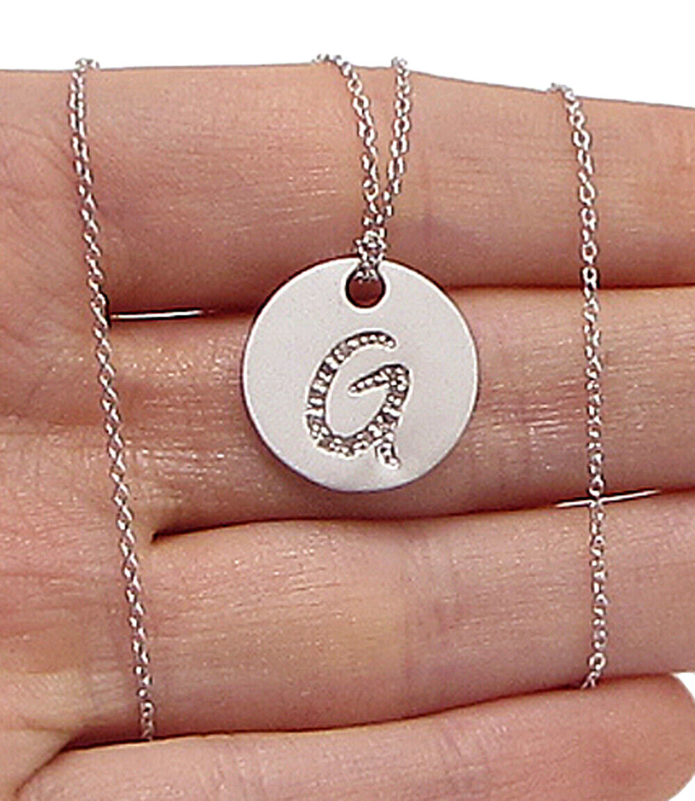 925 Sterling Silver  .10ctw Genuine Diamonds G Initial Pendant & Chain  PT2455