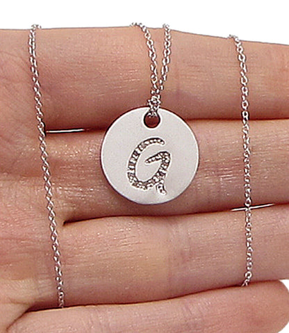 925 Sterling Silver  .10ctw Genuine Diamonds G Initial Pendant & Chain  PT2455