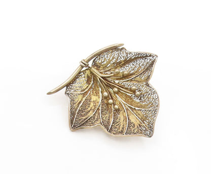 925 Sterling Silver Vintage Brooch Gold Plated Filigree Flower Blossom  BP11895