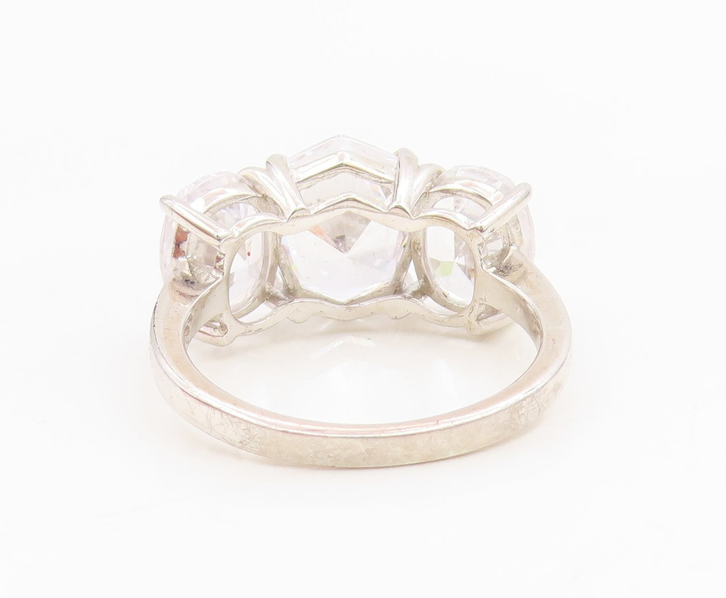925 Sterling Silver Vintage Ring Three Stone CZ Statement Band  Sz 8  RG34994