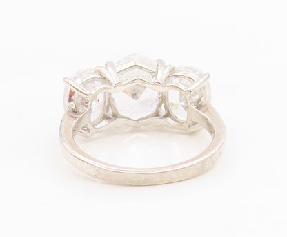 925 Sterling Silver Vintage Ring Three Stone CZ Statement Band  Sz 8  RG34994