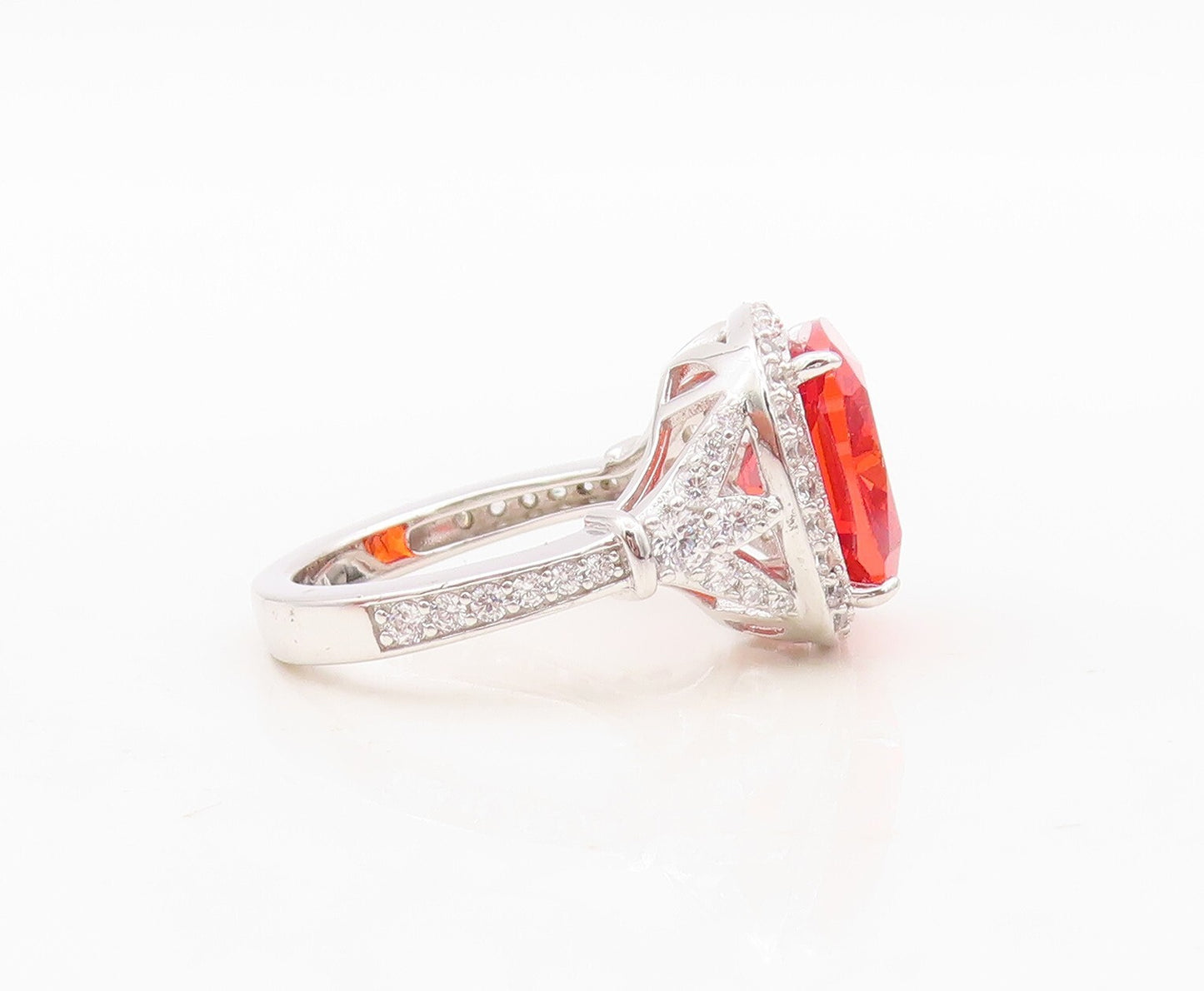 925 Sterling Silver Vintage Ring Square Orange Halo White CZ  Sz 7 RG30359