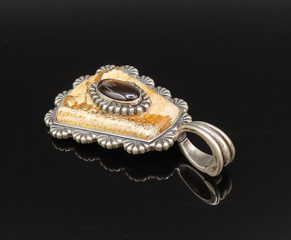 CAROLYN POLLACK 925 Silver  Vintage Tiger's Eye & Jasper Drop Pendant  PT21674