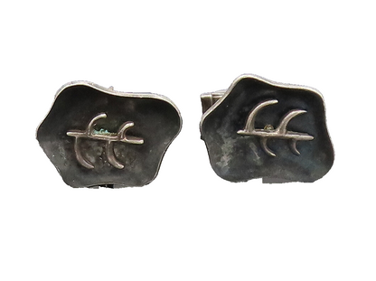 TAXCO 925 Sterling Silver  Vintage Branch Carved On Hammered Cuff Links TR3524