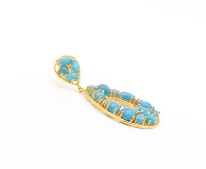 925 Sterling Silver Vintage Earrings Gold Plated Dangling Aquamarine EG13165