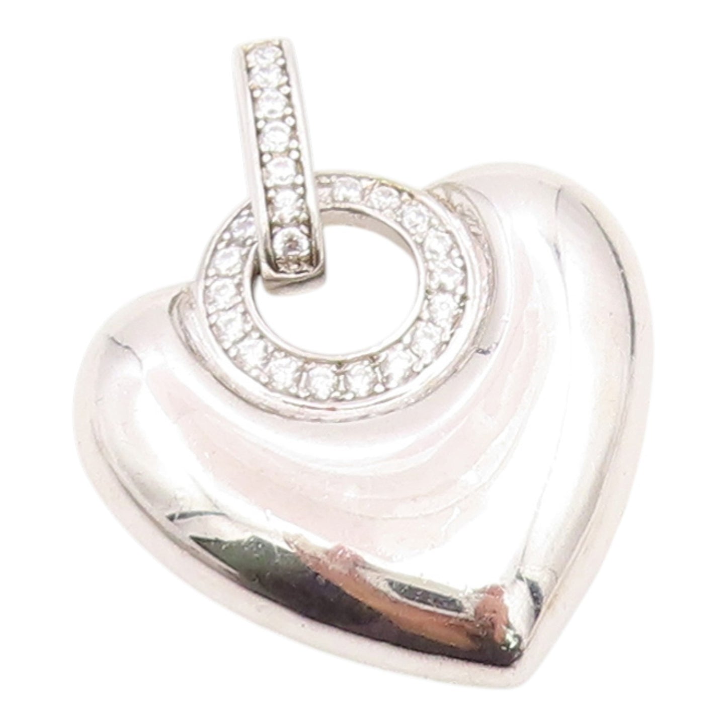 925 Sterling Silver Vintage Pendant Round CZ Modernist Love Heart Charm  PT26181