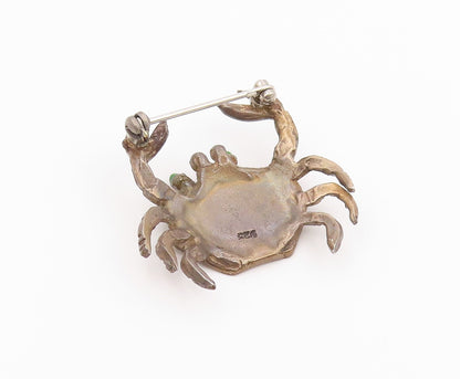 925 Sterling Silver Vintage Brooch Pin Classic Turquoise Eye Crab Cutout BP12630