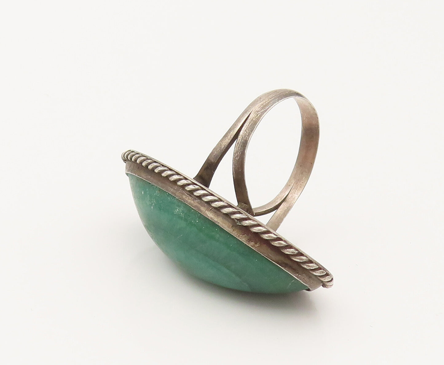 MEXICO 925 Silver  Vintage Cabochon Malachite Cocktail Ring Sz 8.5  RG26458