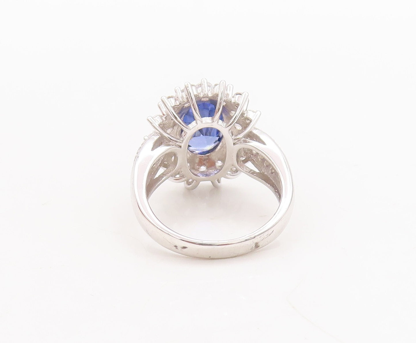 925 Sterling Silver Vintage Ring Blue & White Topaz Flower  Sz 7  RG29655
