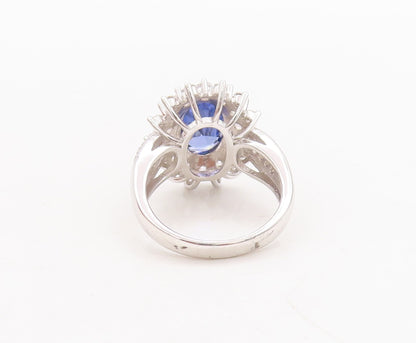 925 Sterling Silver Vintage Ring Blue & White Topaz Flower  Sz 7  RG29655