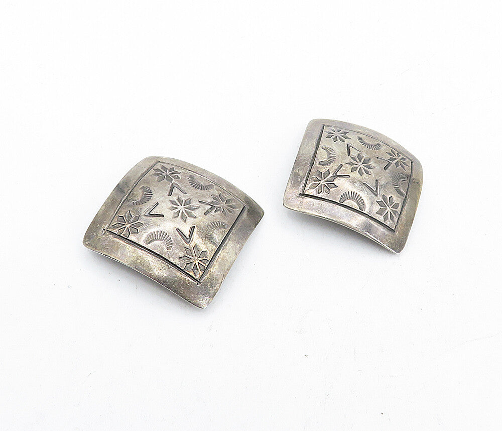 MEXICO 925 Sterling Silver  Vintage Floral Etched Non Pierce Earrings  EG2365
