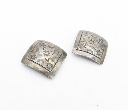 MEXICO 925 Sterling Silver  Vintage Floral Etched Non Pierce Earrings  EG2365
