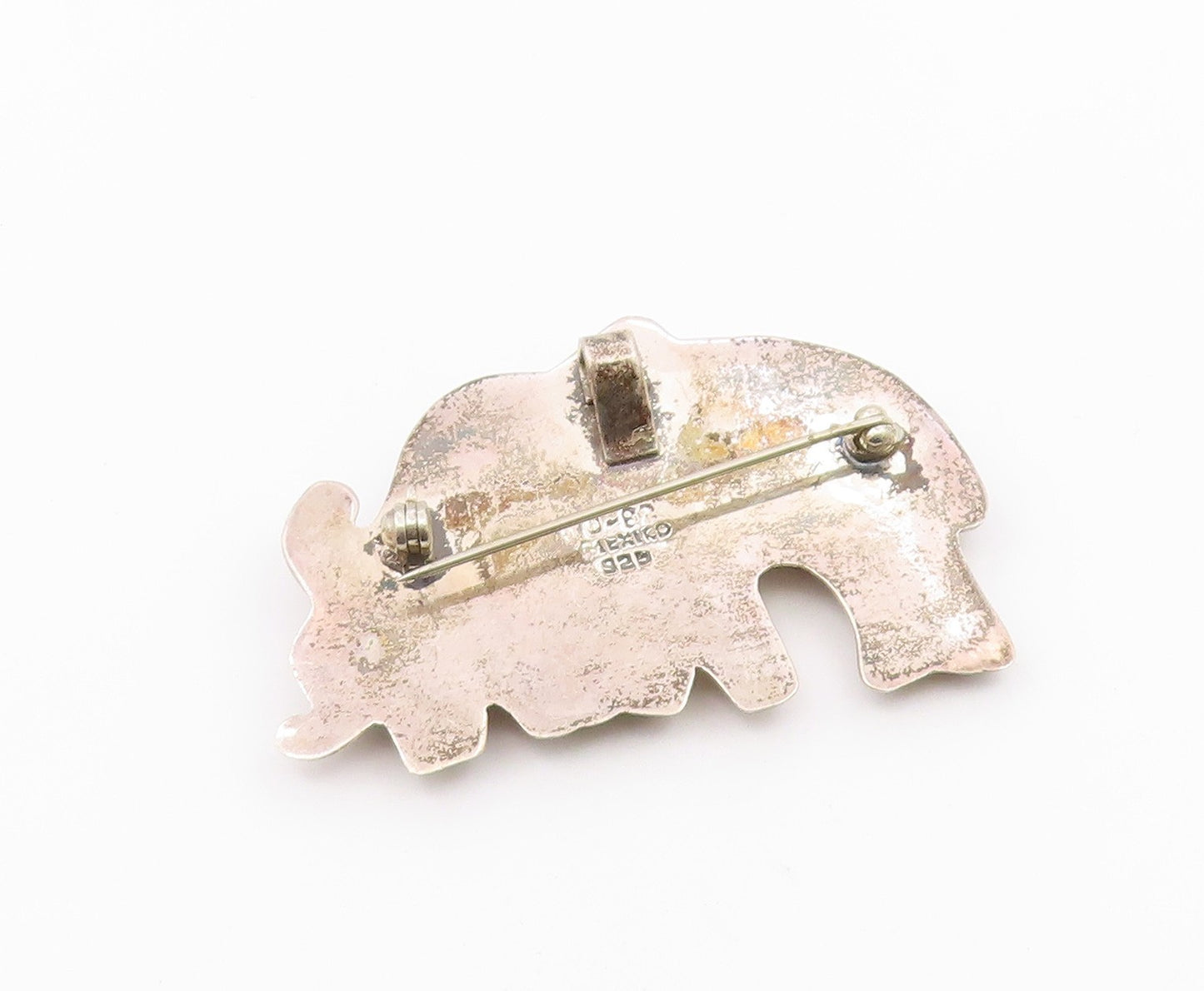 MEXICO 925 Sterling Silver  Vintage Mom & Baby Elephants Brooch Pin  BP3049
